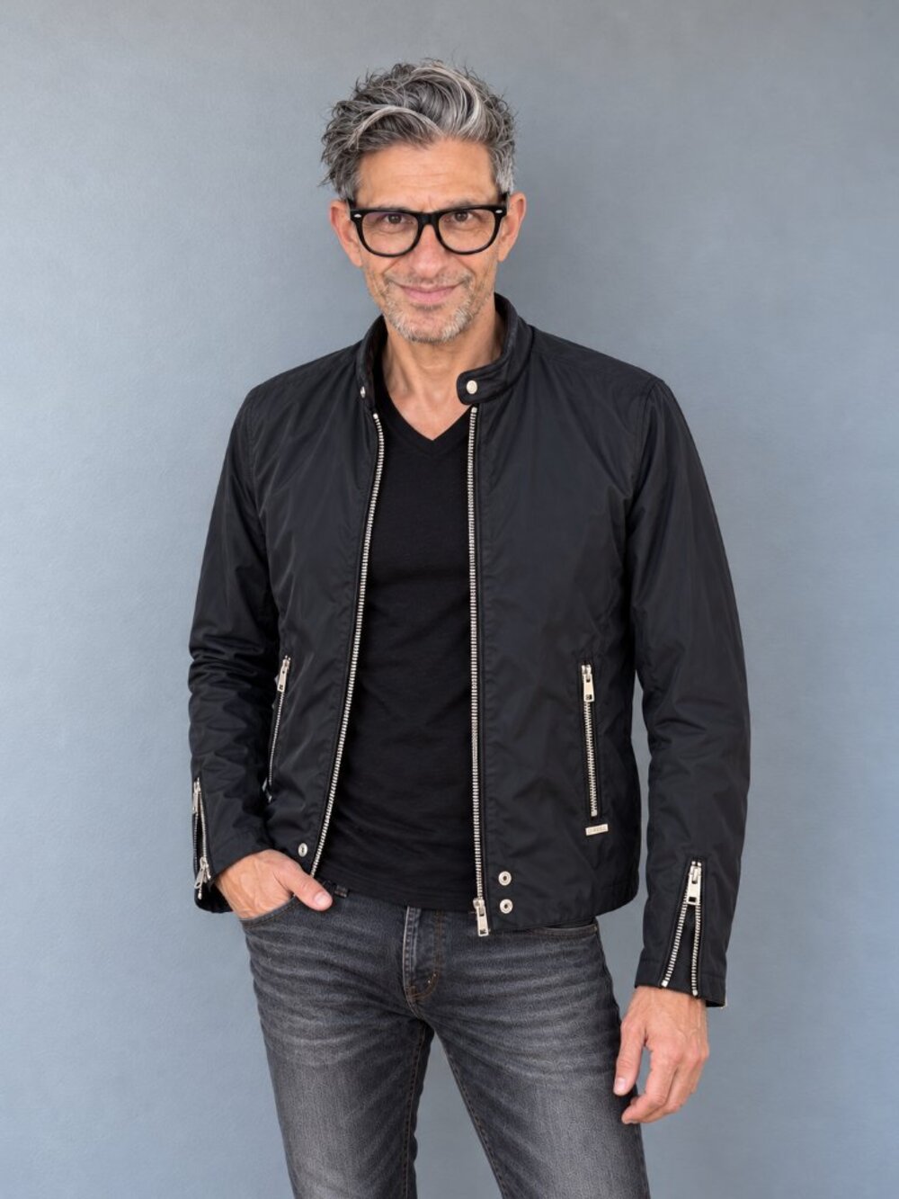 Diesel Black Bomber Jacket with Silver Hardware
